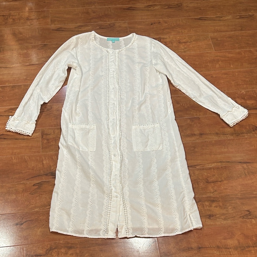 Melissa Odabash White Eyelet Long Sleeve Dress Swim Coverup